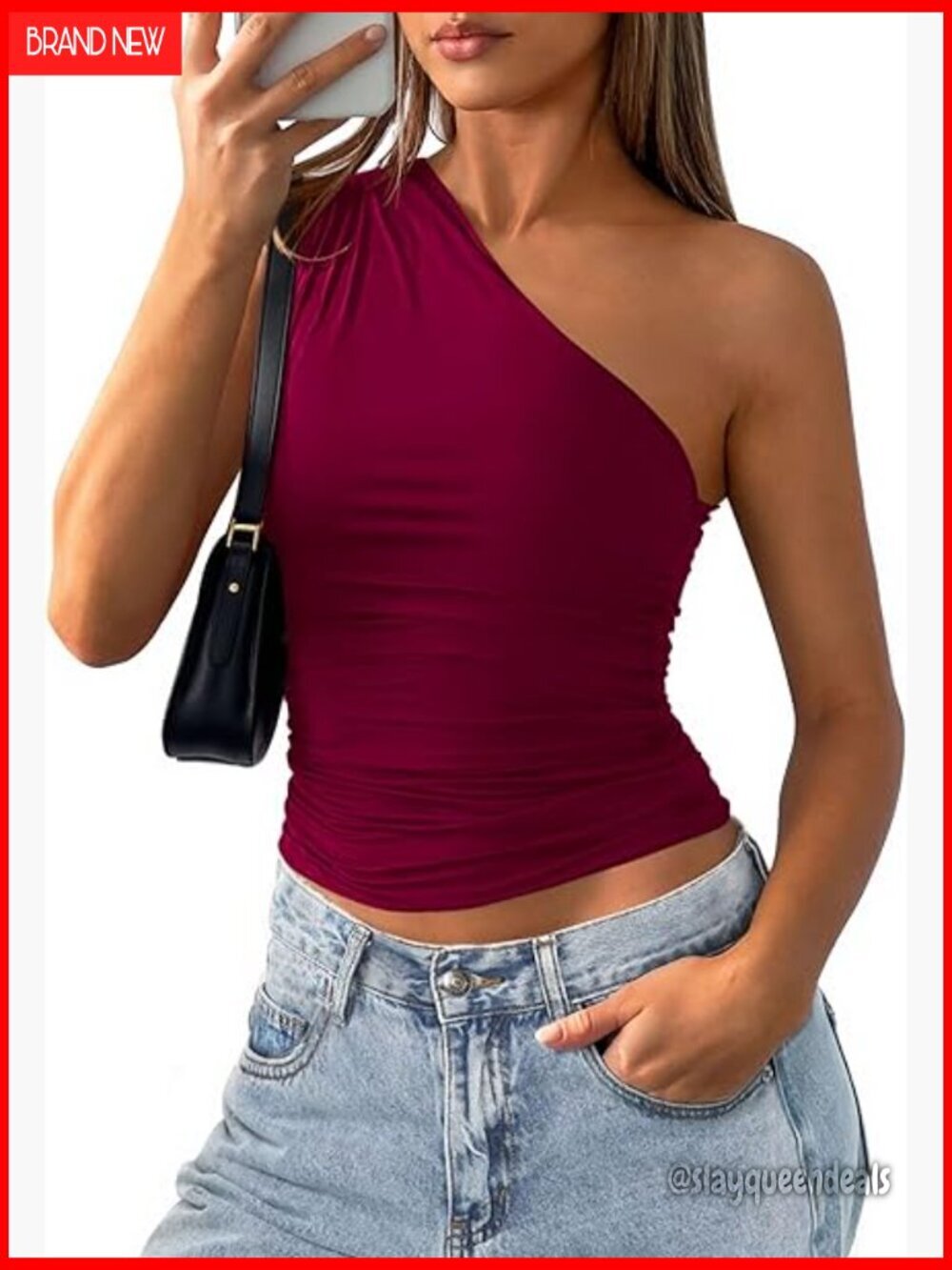 Sleeveless One Shoulder Crop Top Slim Fit Ruched Y2K Tank